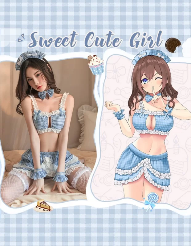 ブルーとホワイトグレンチェック メイド服 ランジェリ 誘惑 大人用 デート ブルーとホワイトグレンチェック メイド服 ランジェリ 誘惑 大人用 デート