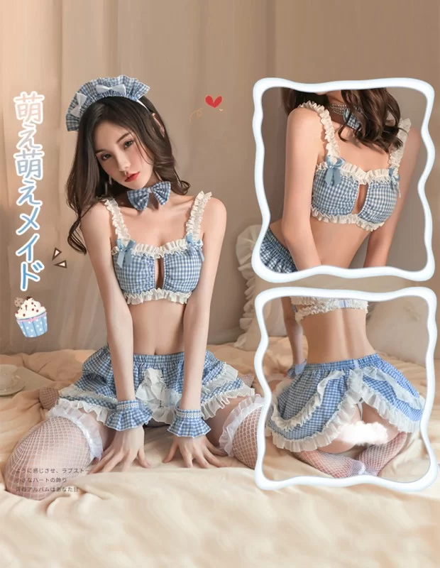 ブルーとホワイトグレンチェック メイド服 ランジェリ 誘惑 大人用 デート ブルーとホワイトグレンチェック メイド服 ランジェリ 誘惑 大人用 デート