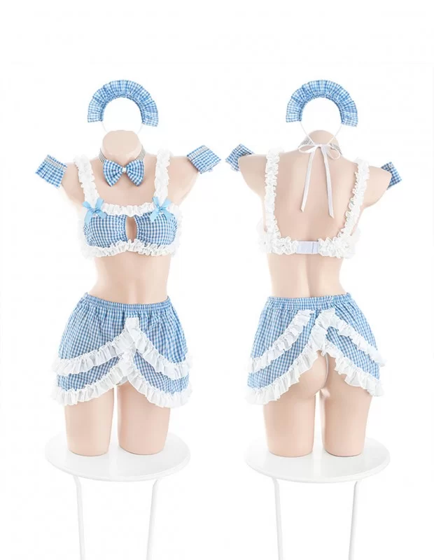 ブルーとホワイトグレンチェック メイド服 ランジェリ 誘惑 大人用 デート ブルーとホワイトグレンチェック メイド服 ランジェリ 誘惑 大人用 デート