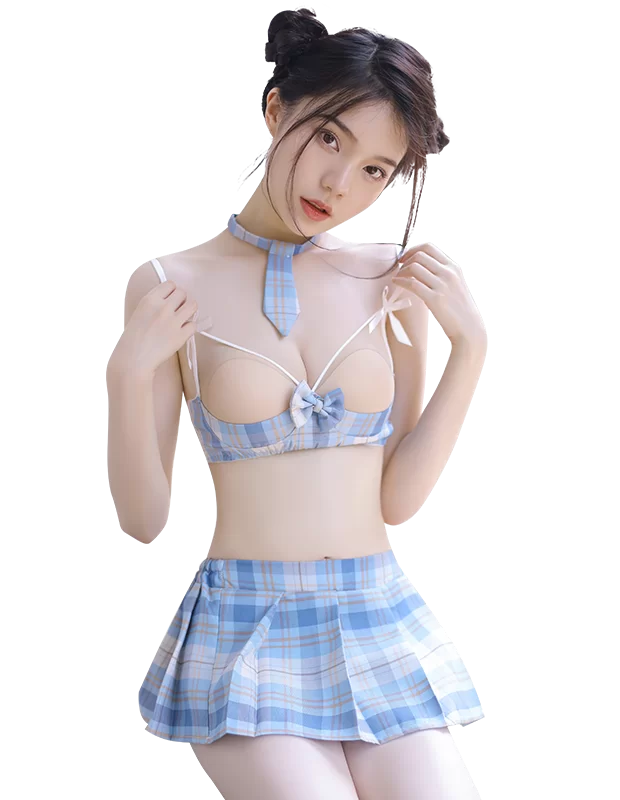 胸出し女子高生制服 過激ランジェリー  誘惑 エロ 可愛い ブルー