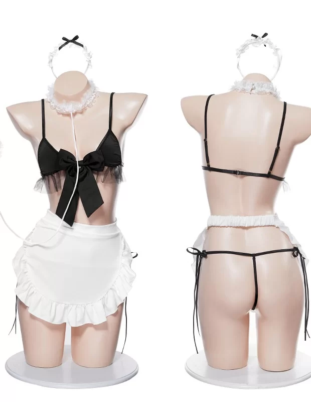蝶結びメイド服 リードを付け 透け透け 胸空き セクシー 過激 大人 