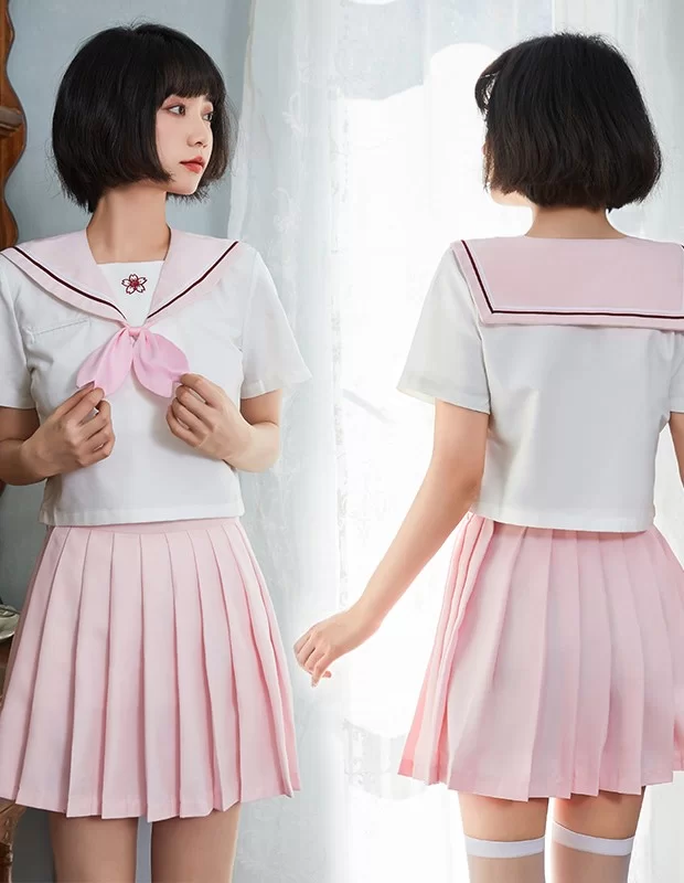 セーラー服 ピンク コスプレ 女子高生制服 萌え萌え 蝶結び 3点セット