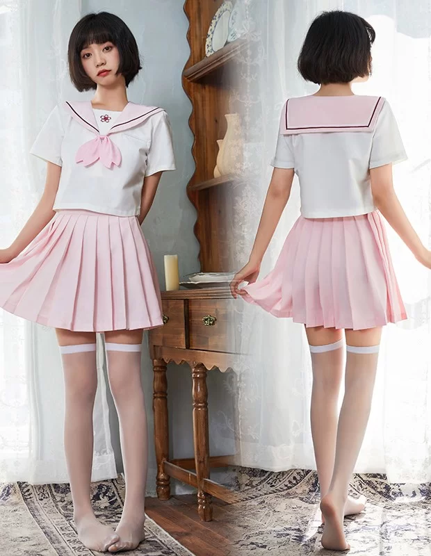 セーラー服 ピンク コスプレ 女子高生制服 萌え萌え 蝶結び 3点セット