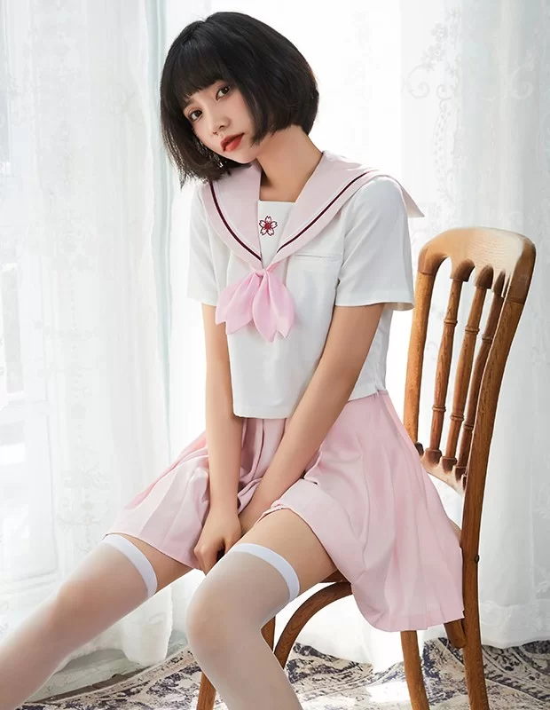 セーラー服 ピンク コスプレ 女子高生制服 萌え萌え 蝶結び 3点セット