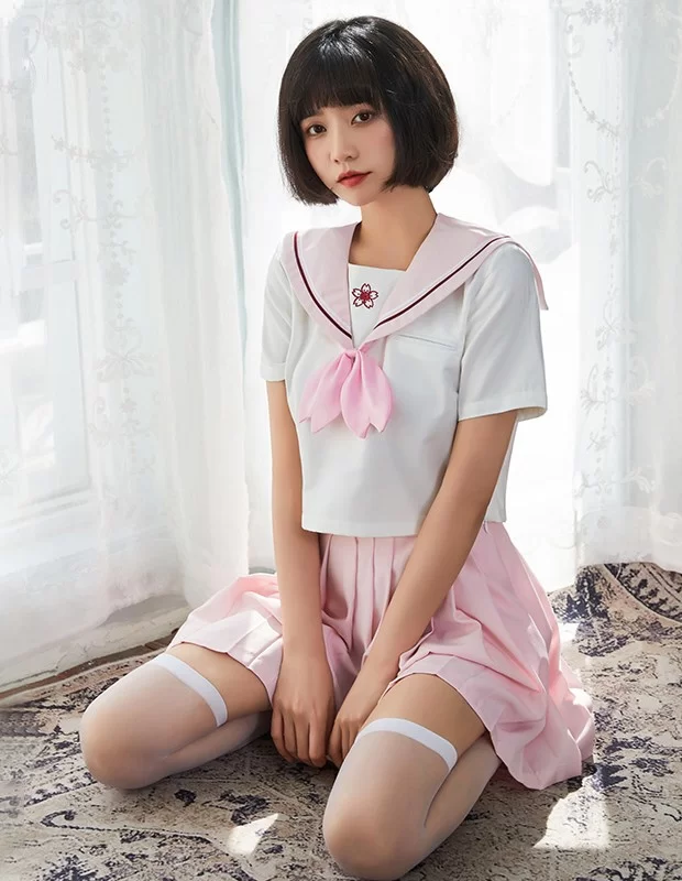 セーラー服 ピンク コスプレ 女子高生制服 萌え萌え 蝶結び 3点セット