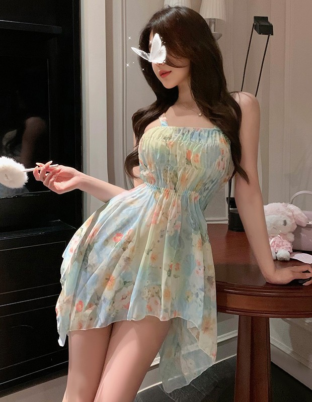 ブルーベース小花柄  ワンピースランジェリー 大人のおもちゃ