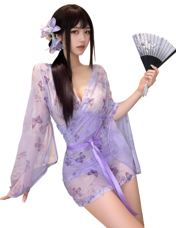 ガーリー系 パープルの蝶柄デザイン ランジェリー 大人のおもちゃ ガーリー系 パープルの蝶柄デザイン ランジェリー 大人のおもちゃ