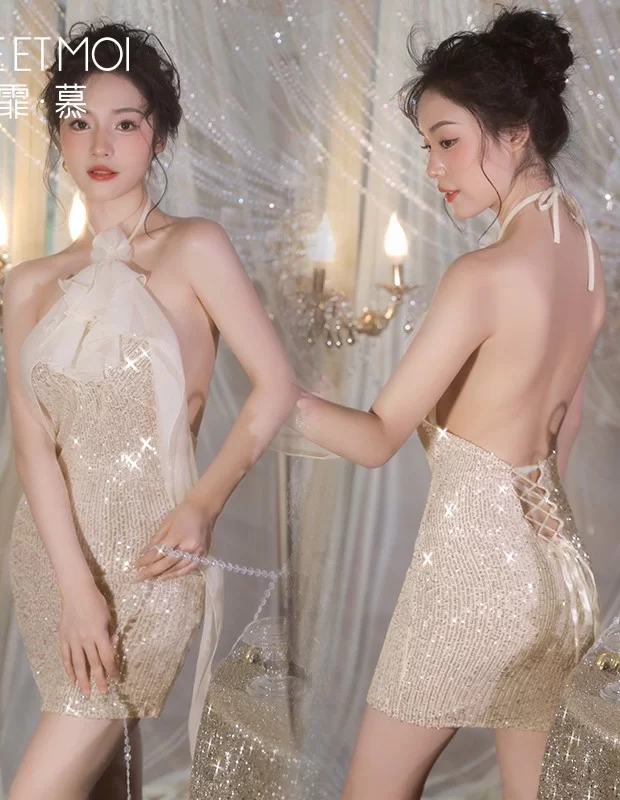キラキラの花レース レースドレス 背中が大きく開いランジェリー 大人用 キラキラの花レース レースドレス 背中が大きく開いランジェリー 大人用